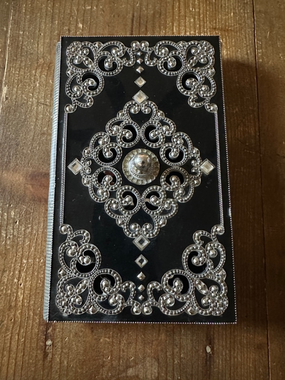 RARE FIND- Antique French Enamel Jewelry Box: Silver Marcasite Casket- 7x4-1/2”